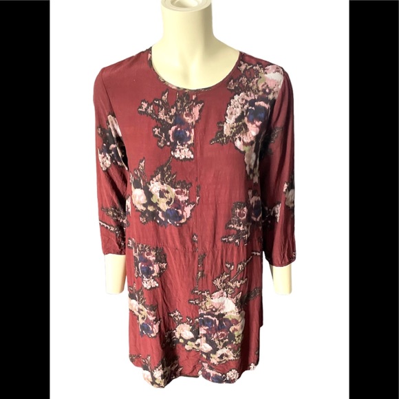 Aritzia Wilfred Crinkle Minidress Maroon Floral - Size Small - Picture 1 of 10